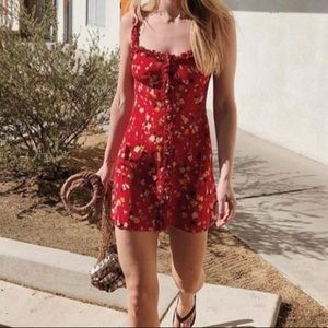 red floral slip dress